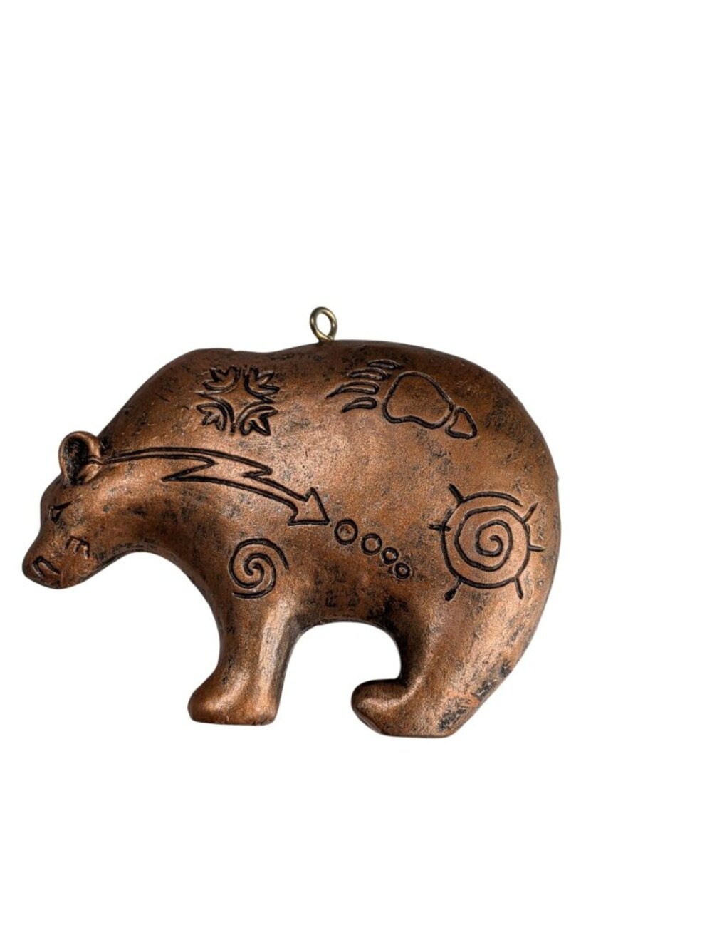 Native American-Style Copper Color Bear Ornament With Carved Designs Rustic Hang